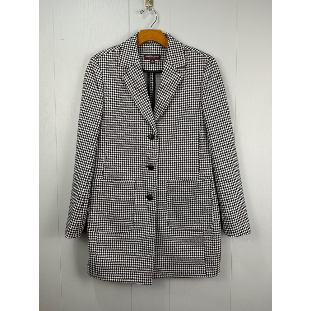 Johnston & Murphy Womens Houndstooth Blazer Coat Black White Size S Longline